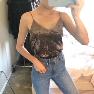Faux crushed velvet thin straps tank top cami
